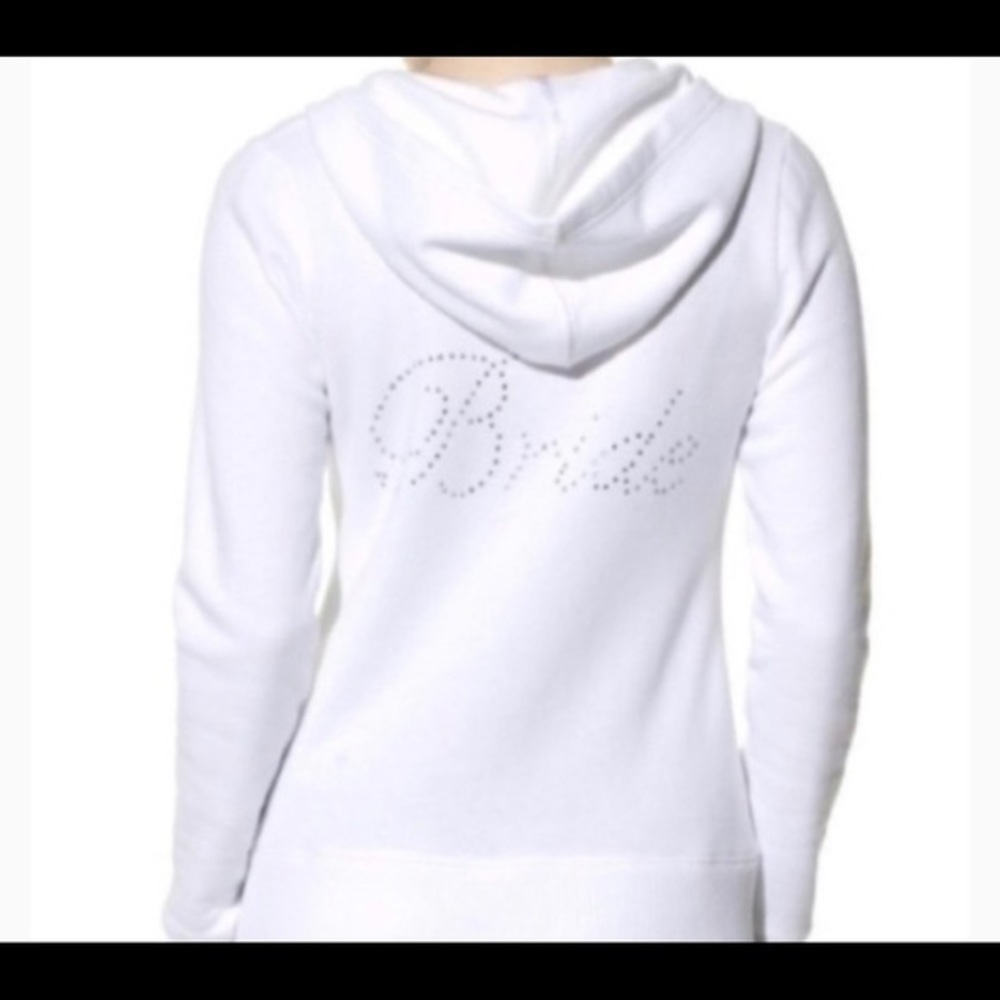 White rhinestone bride‎ sweatshirt hoodie XS